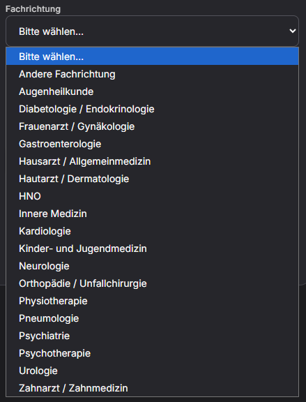 Devinote Fachrichtungsauswahl