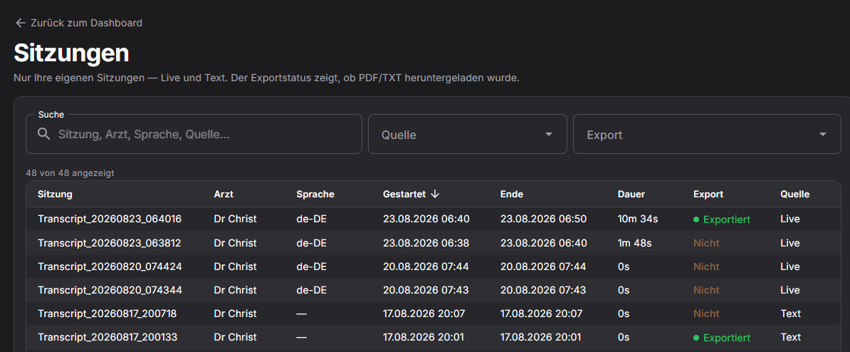 Devinote Sitzungen mit dem eigenen Verlauf