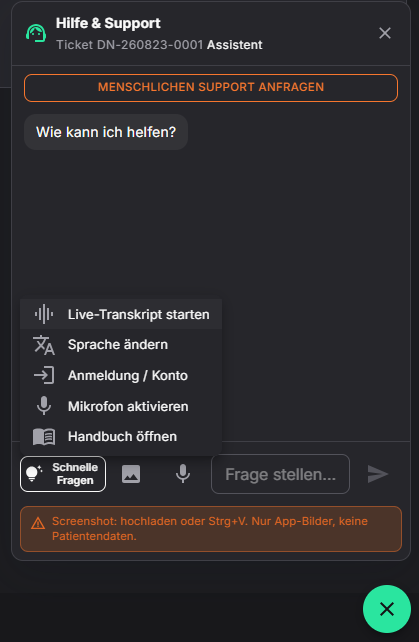 Devinote Hilfe- und Support-Chat